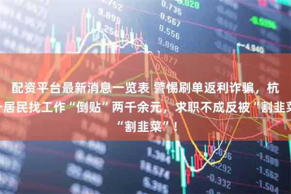 配资平台最新消息一览表 警惕刷单返利诈骗，杭州一居民找工作“倒贴”两千余元，求职不成反被“割韭菜”！